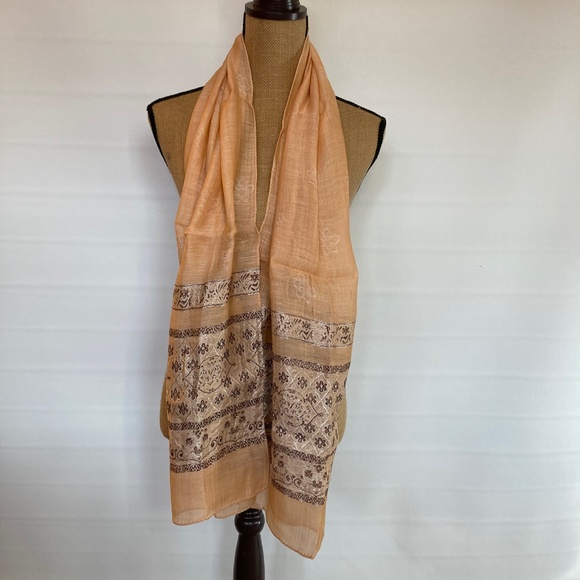 Large Thai scarf, peach and brown, never used - Picture 2 of 6